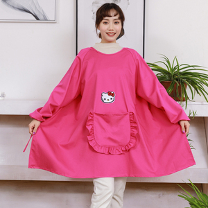 新款韩版家用厨房男女纯棉加厚情侣罩衣成人防污长袖围裙爱工作服