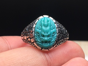 直播专拍私拍无效原矿绿松石龙头戒指