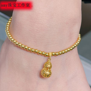 周大福amy全球传承999足金古法金黄金镂空葫芦转运珠手串手链女款