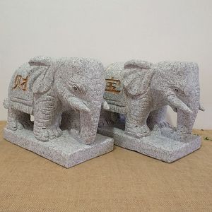 镇宅大象摆件一对石头公母大象看门石象招财大象避邪风水石雕大象