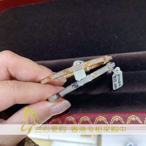 兰心香港代购 cartier卡地亚满钻love手镯窄版白金玫瑰金手环正品