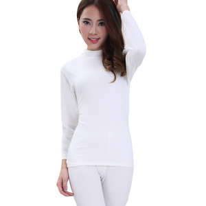 女秋衣秋裤纯棉中老年女薄款保暖内衣套装中高领棉毛衫妈妈装白色