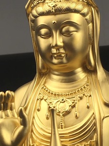 古法纯金足金999南海观音佛像摆件24k黄金普陀山家居摆放可定大小