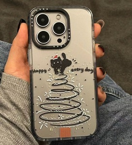 原色圣诞节小黑猫咪软壳适用于最新款iPhone15promax手机壳苹果14pro创意13promax个性13磨砂12pro全包静音键
