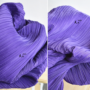 紫色三宅一生褶皱面料二次褶百褶压皱立体肌理设计师服装礼服布料