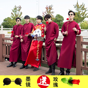 中式婚礼伴郎服中国风民国古装长袍衫相声大褂冬季唐装兄弟团礼服