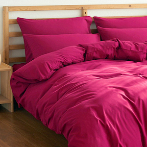 玫红色四件套床上用品火龙果色婚庆全棉纯棉床单被套纯色被罩春夏