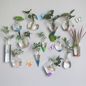 墙上悬挂式水培玻璃花瓶透明鱼缸绿萝植物花盆幼儿园壁挂装饰品
