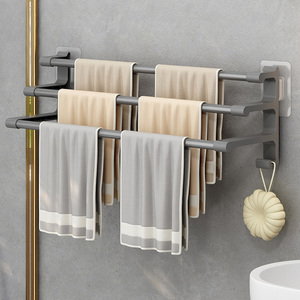 免打孔浴室毛巾杆卫生间浴巾架单双三杆置物架高级毛巾挂架壁挂式