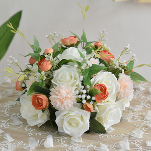 酒店圆桌小桌花饭店餐桌餐厅包厢客厅店铺茶几桌面装饰假花束摆件