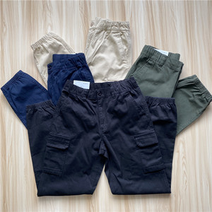 外贸男装 全棉水洗纱卡斜纹面料 秋季松紧束口休闲裤男多袋工装裤