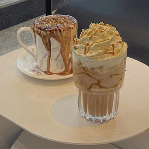 ins可叠澳白咖啡杯冰美式冷翠拿铁拉花杯玻璃杯饮料果汁杯花茶杯