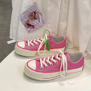 韩版ulzzang厚底粉色低帮帆布鞋1970s学生原宿风百搭板鞋ins潮夏