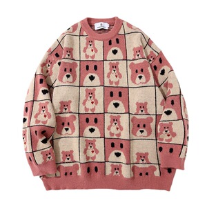 暮色渐浓小熊图案毛衣男女潮牌街头宽松休闲百搭套头情侣针织毛衣