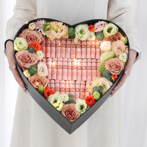 手工diy材料包钱钱鲜花礼盒圆形心形花盒创意有钱花花束生日礼物