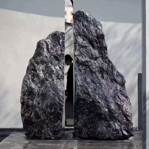 现代庭院景观石黑山石置石定制水景石钵户外异形水钵天然石头装饰