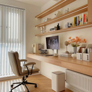 实木一字板悬空书桌书架组合家用墙壁挂式悬浮抽屉双人长条电脑桌