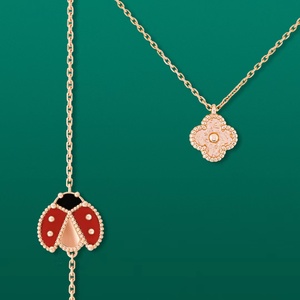 vca梵克雅宝18k玫瑰金四叶草小号中号烫金吊坠锁骨链情侣项链女