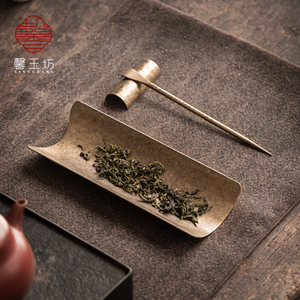 日式纯手工锤纹铜仿古茶则复古茶荷茶铲茶针茶勺茶匙茶拨三件套