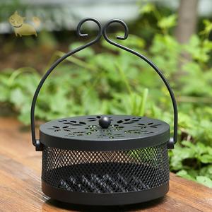 蚊香盘盒蚊香架创意防火檀香薰炉镂空复古带盖室内外安全蚊香炉子