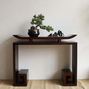 新中式实木翘头条案玄关台禅意供桌条桌佛台仿古条几免漆榆木家具