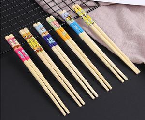 本色儿童竹木筷子幼儿园家用 短款18厘米练习筷可爱卡通防滑筷