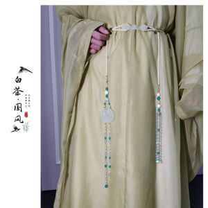 白茶国风汉服腰绳长流苏不炸毛玉佩百搭腰链玉钩带压襟男古风腰坠