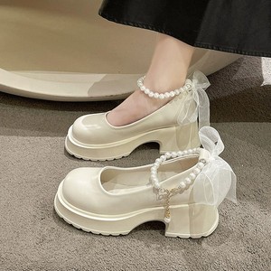法式玛丽珍鞋女2024年夏季新款配仙女裙子鞋珍珠丝带粗跟高跟鞋子