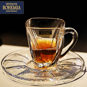 捷克BOHEMIA进口意式水晶玻璃透明咖啡杯卡布奇诺带碟子茶杯套装