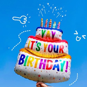新款ins韩风YAY彩色三层蛋糕铝膜气球儿童生日聚会布置装饰拍照