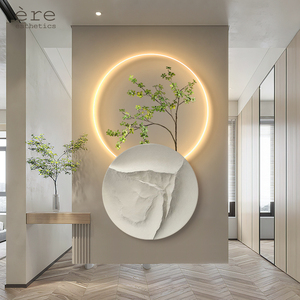 北欧创意进门玄关装饰画沙发背景墙带灯发光挂画绿植叶子走廊壁画