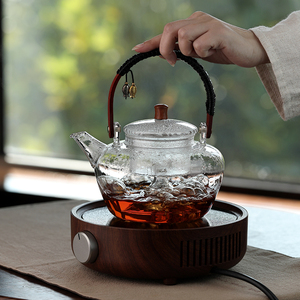 蒸汽煮茶壶耐热玻璃提梁壶大容量透明蒸茶器茶水分离蒸气水壶套装