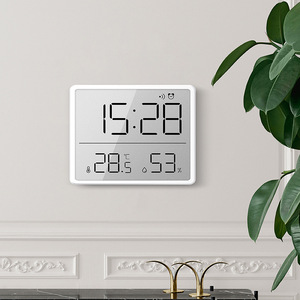 电子LCD时钟表简约纤薄可壁挂多功能温湿度静音数字闹钟