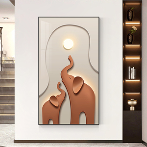 轻奢玄关装饰画现代简约走廊过道壁画大象大气客厅落地画抽象挂画