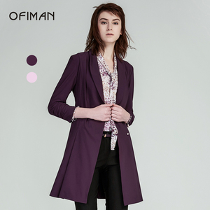 ofiman奥菲曼2021春装新品纯色系带收腰中长款风衣薄款修身外套女