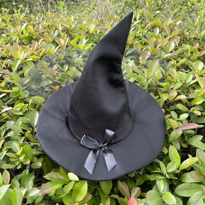 黑色带纱带蝴蝶结女巫帽子哥特万圣节魔女帽蝴蝶结女巫师帽子头饰