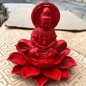 坐莲花观音佛像开光红朱砂家用供奉双面观音世音菩萨风水摆件车载