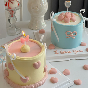 ins520简约粉色蝴蝶结蜡烛蛋糕装饰摆件情人节爱心巧克力模具装扮