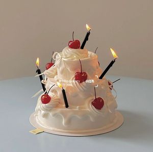 韩国ins风简约蛋糕装饰 黑酷铅笔蜡烛车厘子樱桃生日蜡烛蛋糕插件