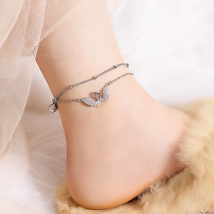 天鹅脚链女钛钢双条铃铛设计森系性感足链子宫铃古风脚踝配饰时尚