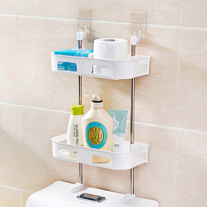 洗手间免打孔浴室置物架卫生间用品吸壁式厕所马桶塑料收纳架壁挂