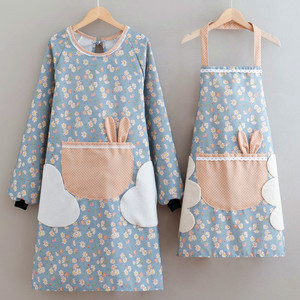 韩版长袖防水带袖围裙女家用厨房做饭罩衣防污有袖工作服大人围腰