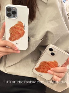 HiHi studio韩国ins简约牛角包适用iphone14promax菲林苹果13可颂复古个性12手机壳透明防摔11超薄插画新款