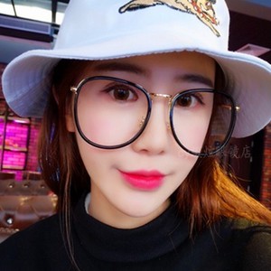 韩版街拍超大框大脸显古眼框镜女复瘦金属圆平光镜架圆脸男士眼镜