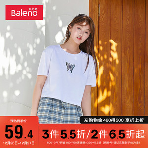 班尼路2021春夏新款女装短款时尚潮流ins印花短袖女t恤圆领上衣