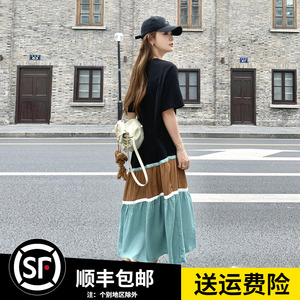 撞色拼接卫衣连衣裙女2024年夏季新款韩版设计感宽松时尚显瘦长裙