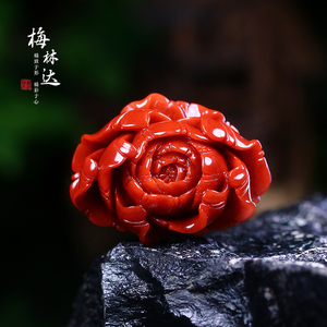 melinda/梅林达南红玛瑙 苏工雕刻牡丹花吊坠立体雕件天然玉石女