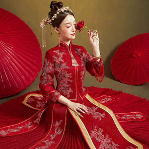 秀禾服女2021春夏新款中式婚纱礼服新娘嫁衣红色结婚敬酒旗袍修身