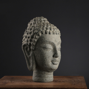 班德拉斯复古佛头雕刻艺术品青石佛首禅意摆件茶室佛堂辟邪中式禅