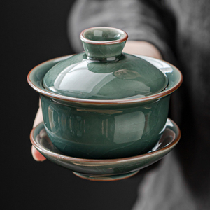 琨德盖碗茶杯单个家用轻奢陶瓷三才泡茶碗带盖大号哥窑敬茶碗茶杯